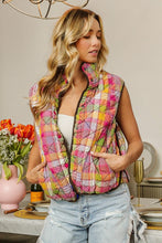 Load image into Gallery viewer, BiBi Quilted Washed Plaid Snap Down Vest