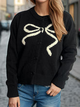 Load image into Gallery viewer, Bow Button Down Round Neck Cardigan