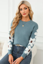 Load image into Gallery viewer, Flower Round Neck Long Sleeve Sweater