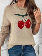 Load image into Gallery viewer, Perfee Cherry Round Neck Long Sleeve Sweater