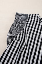 Load image into Gallery viewer, Ruffled Plaid Mock Neck Cap Sleeve Blouse