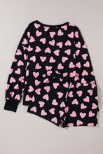 Load image into Gallery viewer, Heart Print Long Sleeve Top and Shorts Lounge Set
