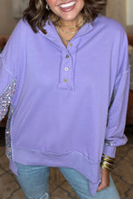 Load image into Gallery viewer, Sequin Half Button Long Sleeve Sweatshirt