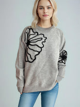 Load image into Gallery viewer, Flower Round Neck Long Sleeve Sweater