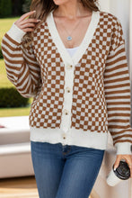 Load image into Gallery viewer, Checkered V-Neck Long Sleeve Cardigan