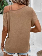 Load image into Gallery viewer, Contrast Asymmetrical Neck Short Sleeve T-Shirt