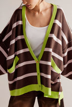 Load image into Gallery viewer, Contrast Stripes Button Down Long Sleeve Cardigan