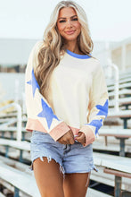 Load image into Gallery viewer, Star Contrast Round Neck Long Sleeve Sweatshirt