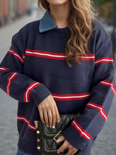 Load image into Gallery viewer, Contrast Stripes Round Neck Long Sleeve Sweater