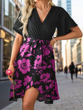 Load image into Gallery viewer, Tied Printed Surplice Short Sleeve Dress