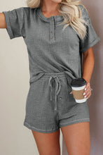 Load image into Gallery viewer, Waffle-Knit Short Sleeve Top and Shorts Lounge Set