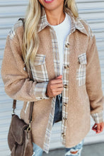 Load image into Gallery viewer, Pocketed Plaid Collared Neck Sherpa Jacket