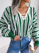 Load image into Gallery viewer, Striped Lace-Up Long Sleeve Sweater