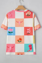 Load image into Gallery viewer, Checker Print Round Neck Short Sleeve T-Shirt