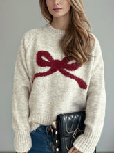 Load image into Gallery viewer, Bow Round Neck Long Sleeve Sweater