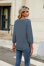 Load image into Gallery viewer, Contrast Striped Notched Long Sleeve Top