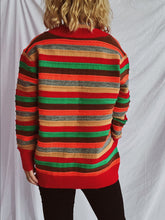 Load image into Gallery viewer, Contrast Stripes Button Up Long Sleeve Cardigan