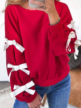 Load image into Gallery viewer, Contrast Bow Round Neck Long Sleeve Sweatshirt