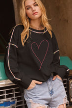 Load image into Gallery viewer, Valentine’s Day Rhinestone Heart Round Neck Long Sleeve Sweatshirt