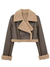 Load image into Gallery viewer, Collared Neck Long Sleeve Plush Cropped Jacket