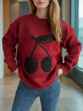 Load image into Gallery viewer, Cherry Round Neck Long Sleeve Sweater
