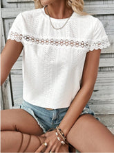 Load image into Gallery viewer, Lace Detail Round Neck Short Sleeve Blouse