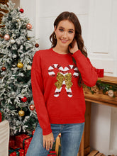 Load image into Gallery viewer, Sequin Candy Cane Round Neck Long Sleeve Sweater