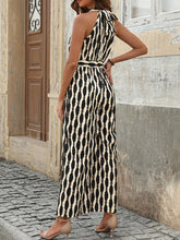 Load image into Gallery viewer, Tied Printed Grecian Neck Jumpsuit