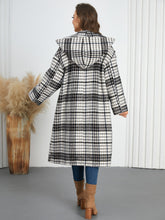 Load image into Gallery viewer, Plaid Double-Breasted Long Sleeve Longline Coat
