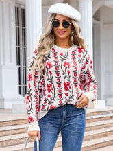 Load image into Gallery viewer, Flower Round Neck Long Sleeve Sweater