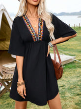 Load image into Gallery viewer, Embroidered Plunge Half Sleeve Mini Dress