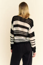 Load image into Gallery viewer, Davi &amp; Dani Contrast Striped Crochet Drop Shoulder Knit Cover Up