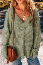 Load image into Gallery viewer, V-Neck Dropped Shoulder Long Sleeve Sweater