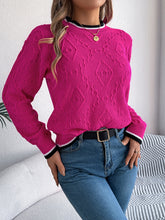 Load image into Gallery viewer, Contrast Trim Round Neck Long Sleeve Sweater
