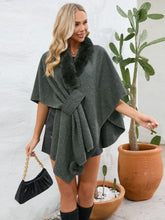 Load image into Gallery viewer, Fuzzy Trim Open Front Poncho