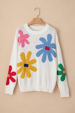 Load image into Gallery viewer, Flower Round Neck Dropped Shoulder Sweater