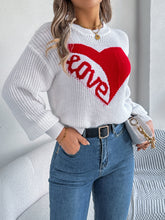 Load image into Gallery viewer, LOVE Heart Round Neck Dropped Shoulder Sweater