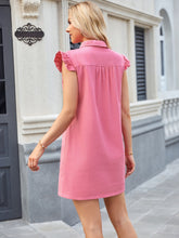 Load image into Gallery viewer, Ruffled Button Up Cap Sleeve Denim Dress