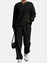 Load image into Gallery viewer, Texture Round Neck Top and Pants Set