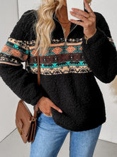 Load image into Gallery viewer, Quarter Zip Geometric Long Sleeve Sweatshirt