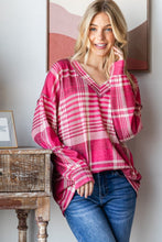 Load image into Gallery viewer, Heimish Plaid Drop Shoulder V-Neck T-Shirt