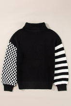 Load image into Gallery viewer, Striped &amp; Checkered Turtleneck Dropped Shoulder Sweater