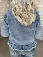 Load image into Gallery viewer, Raw Hem Long Sleeve Denim Jacket