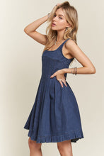 Load image into Gallery viewer, ADORA Smocked Back Square Neck Denim Dress