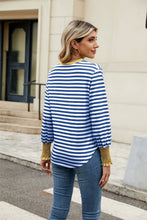 Load image into Gallery viewer, Contrast Striped Notched Long Sleeve Top