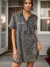 Load image into Gallery viewer, Pocketed Collared Neck Short Sleeve Denim Dress