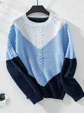 Load image into Gallery viewer, Color Block Round Neck Long Sleeve Sweater