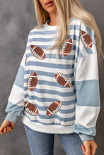 Load image into Gallery viewer, Football Striped Round Neck Long Sleeve Sweatshirt