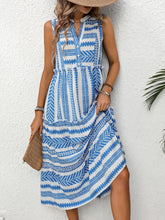 Load image into Gallery viewer, Frill Printed Notched Sleeveless Dress
