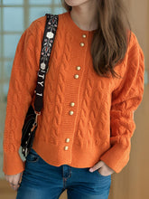 Load image into Gallery viewer, Cable-Knit Round Neck Long Sleeve Cardigan